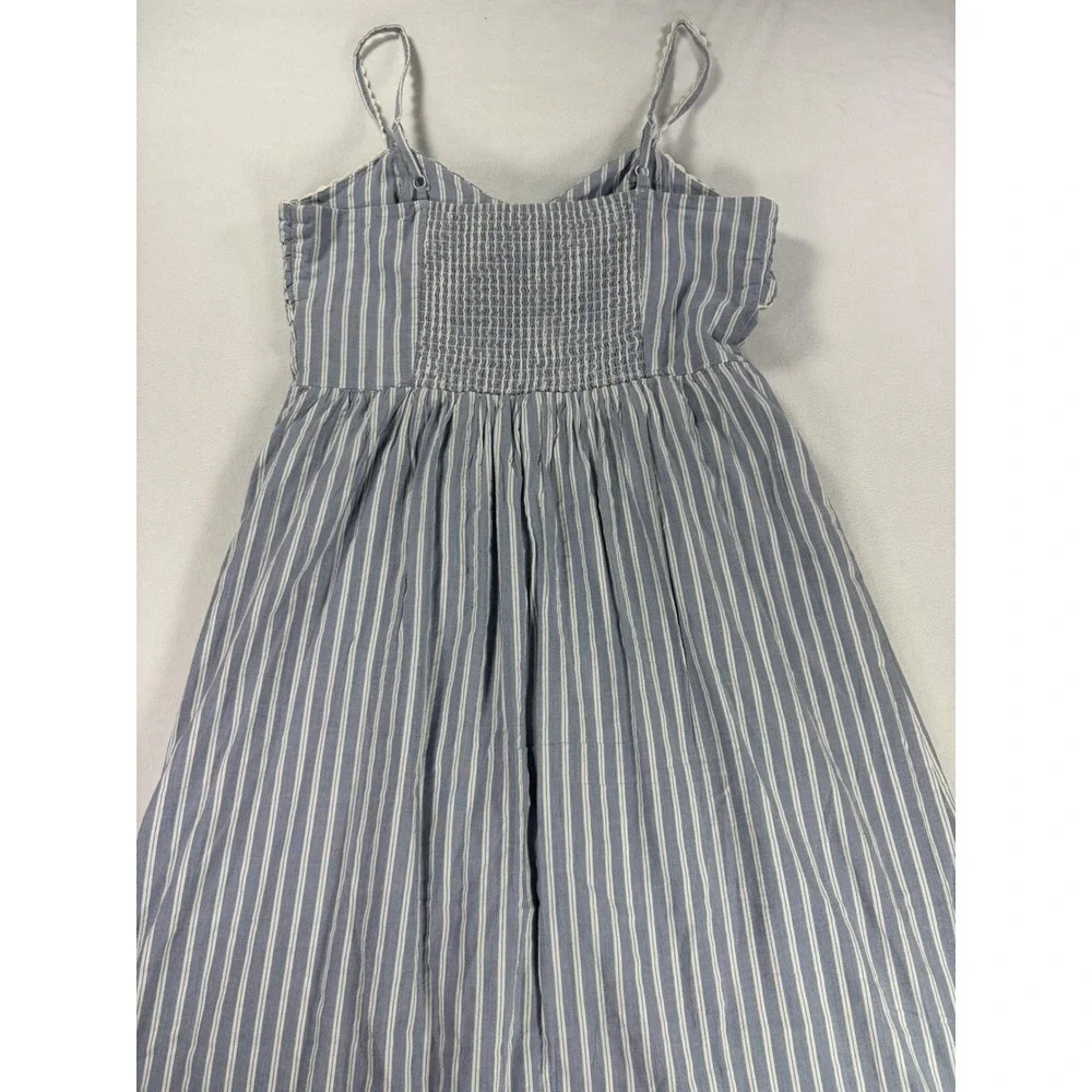 Old Navy Blue White Striped Tie Front Smocked Midi Dress Womens Medium Tall
